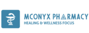 alt="McOnyx Pharmacy logo — snake wrapped around a bowl symbolizing healing and wellness"